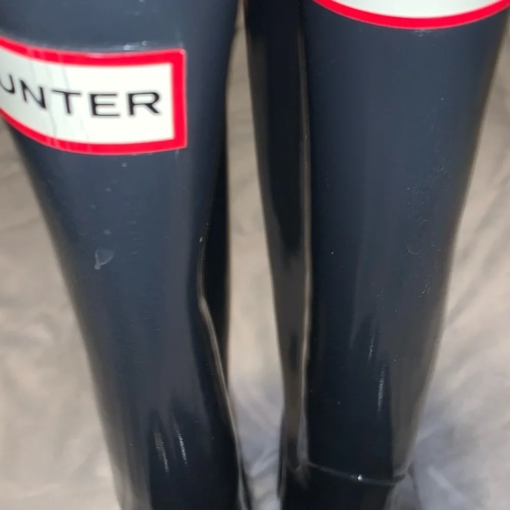 Hunter Glossy dark gray tall Rain Boots classic size 8